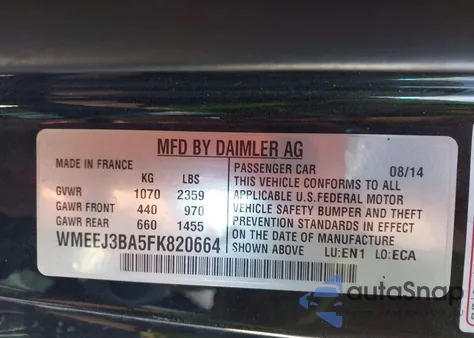 2015 Smart Fortwo Pure из США, поврежденный, VIN WMEEJ3BA5FK820664